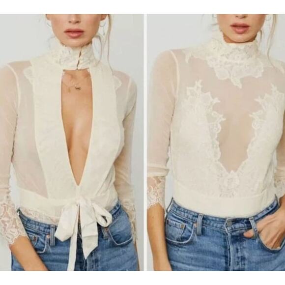 We Are HAH Take HAH Bow Reversible Bodysuit, XS, La Creme Lace - Picture 1 of 7